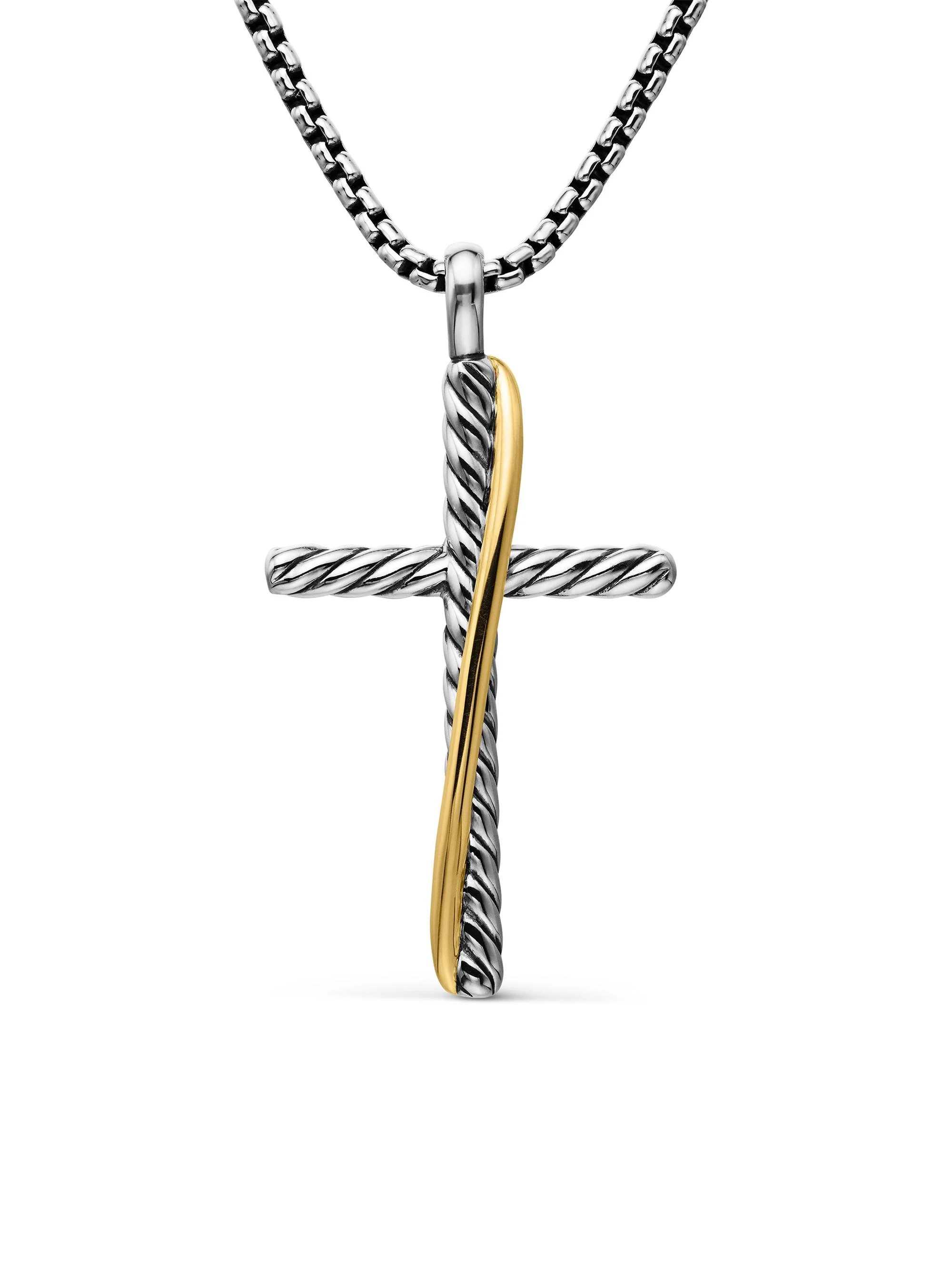 Women's Crossover Cross Necklace in Sterling Silver with 18K Yellow Gold, 35.6MM - Silver - 1
