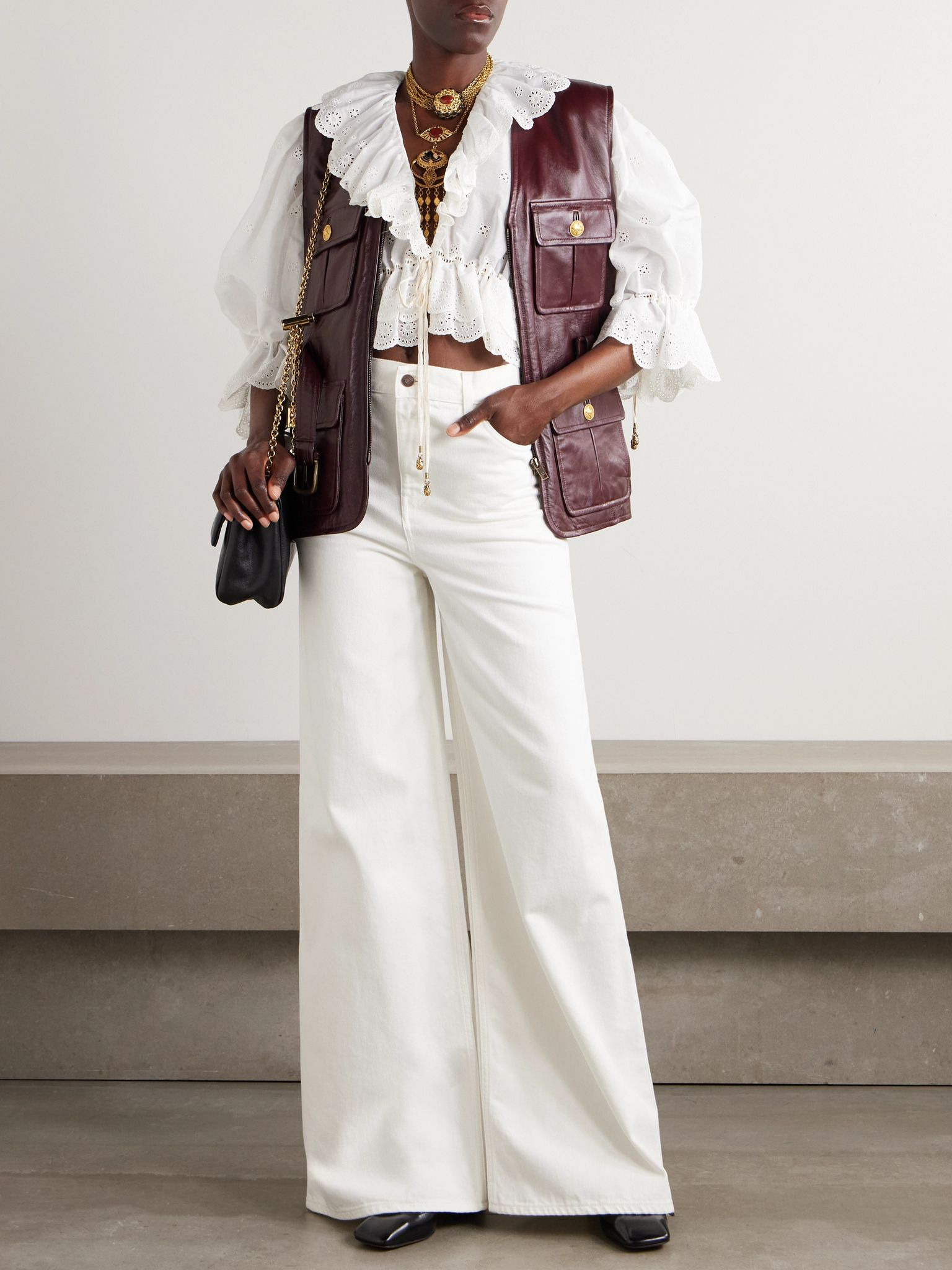Belted leather vest Burgundy - 2