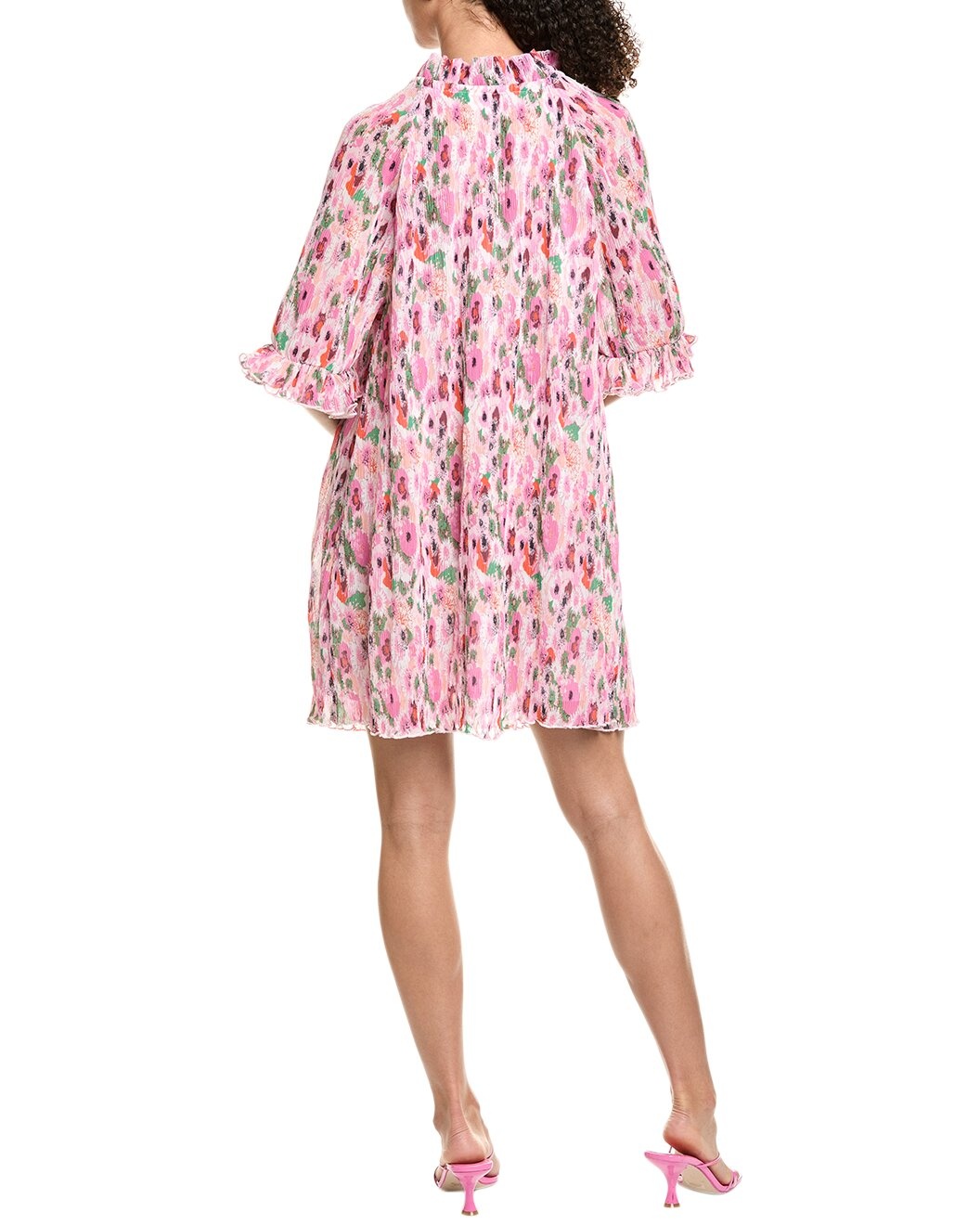 GANNI Pleated Georgette Ruffle V-Neck Mini Dress - 2
