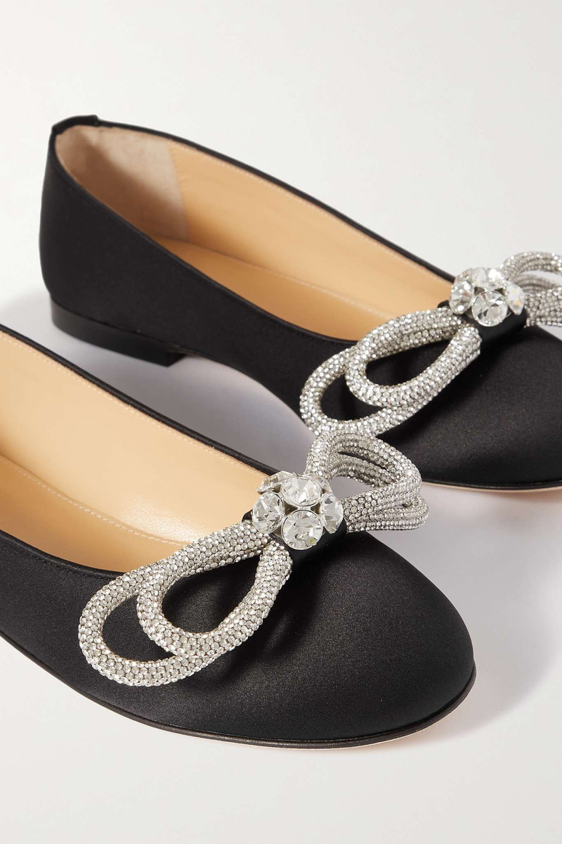 Double Bow Glitter crystal-embellished satin ballet flats 5