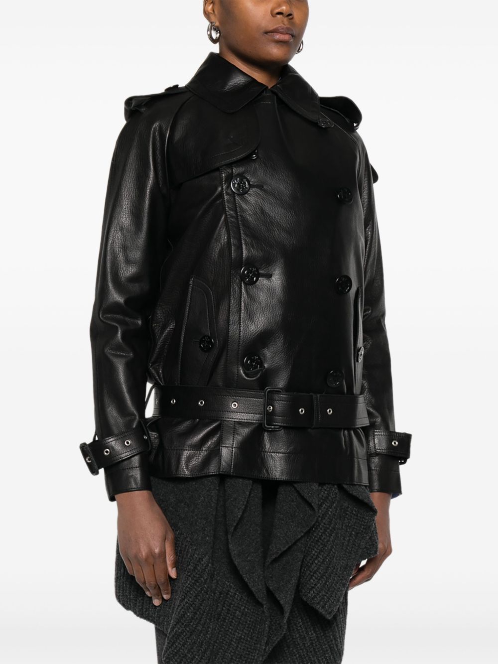 double-breasted leather jacket - 3
