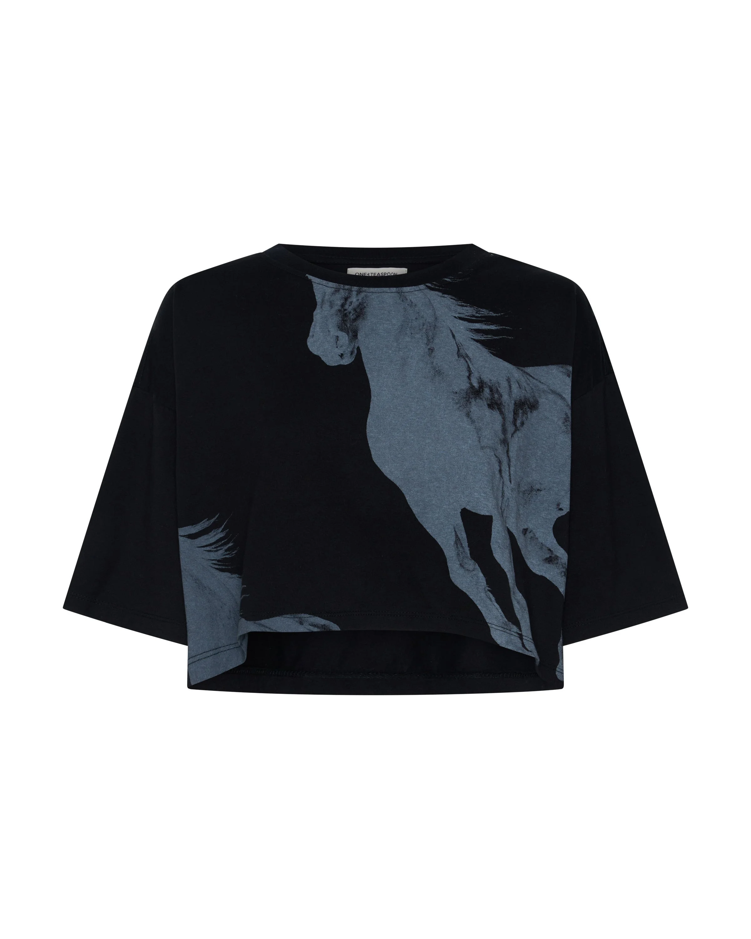 Wild Horses Crop Tee - Washed Black - 1