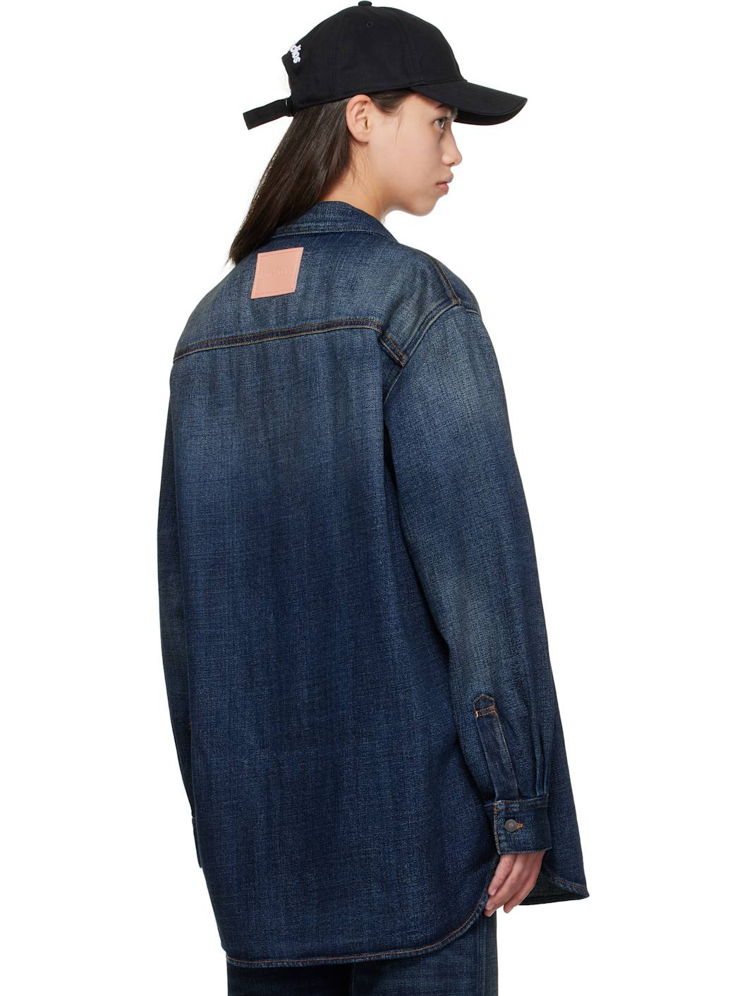 Blue Button-Up Denim Shirt - 3
