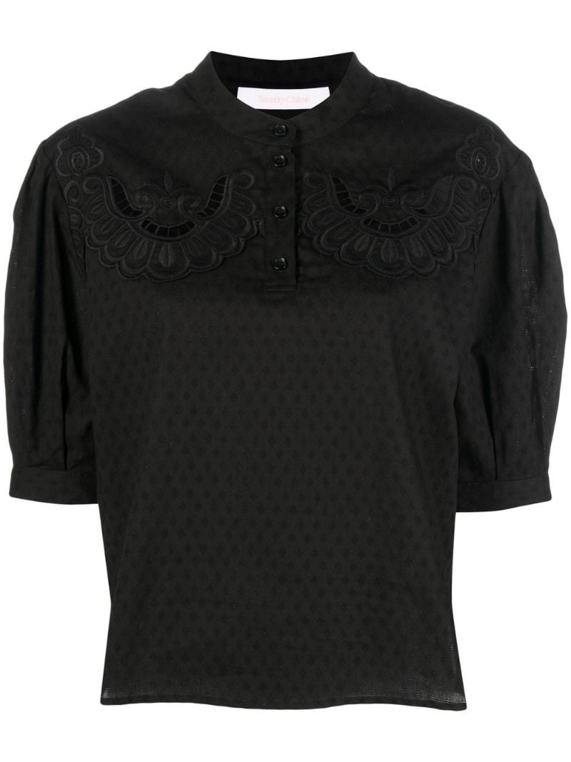 broderie-anglaise puff-sleeve shirt - 1