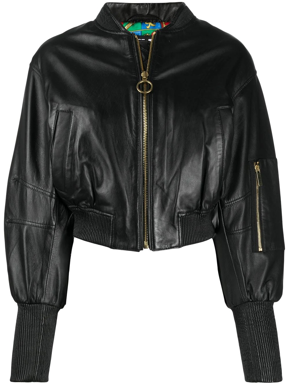 balloon-sleeved leather jacket - 1