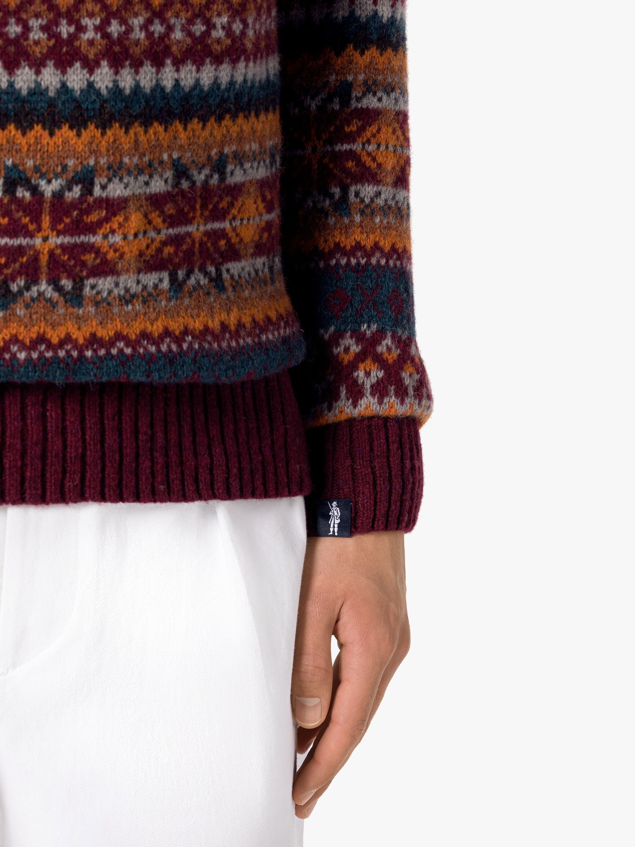 IMPULSE BORDEAUX MIX WOOL FAIR ISLE CREWNECK SWEATER - 5