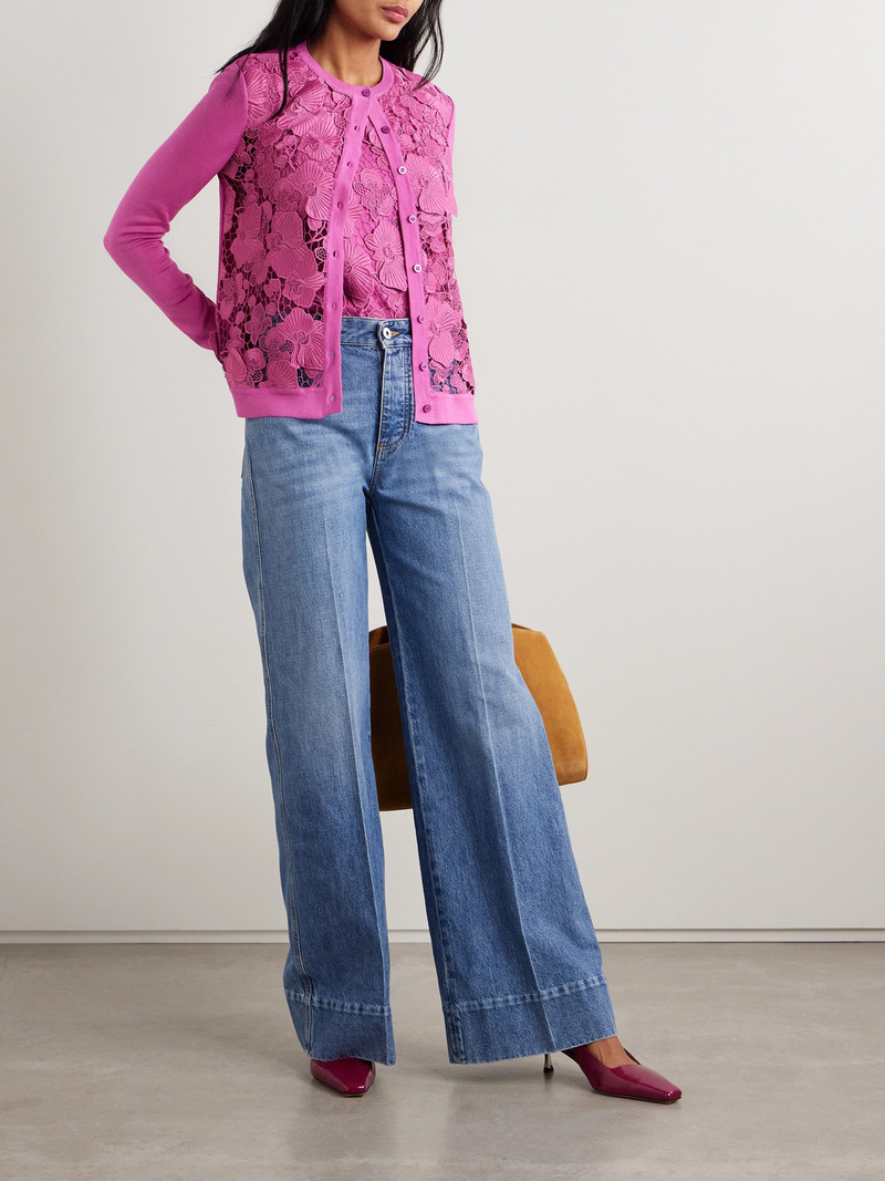 Oscar de la Renta Guipure Lace-paneled Silk-blend Cardigan outlook