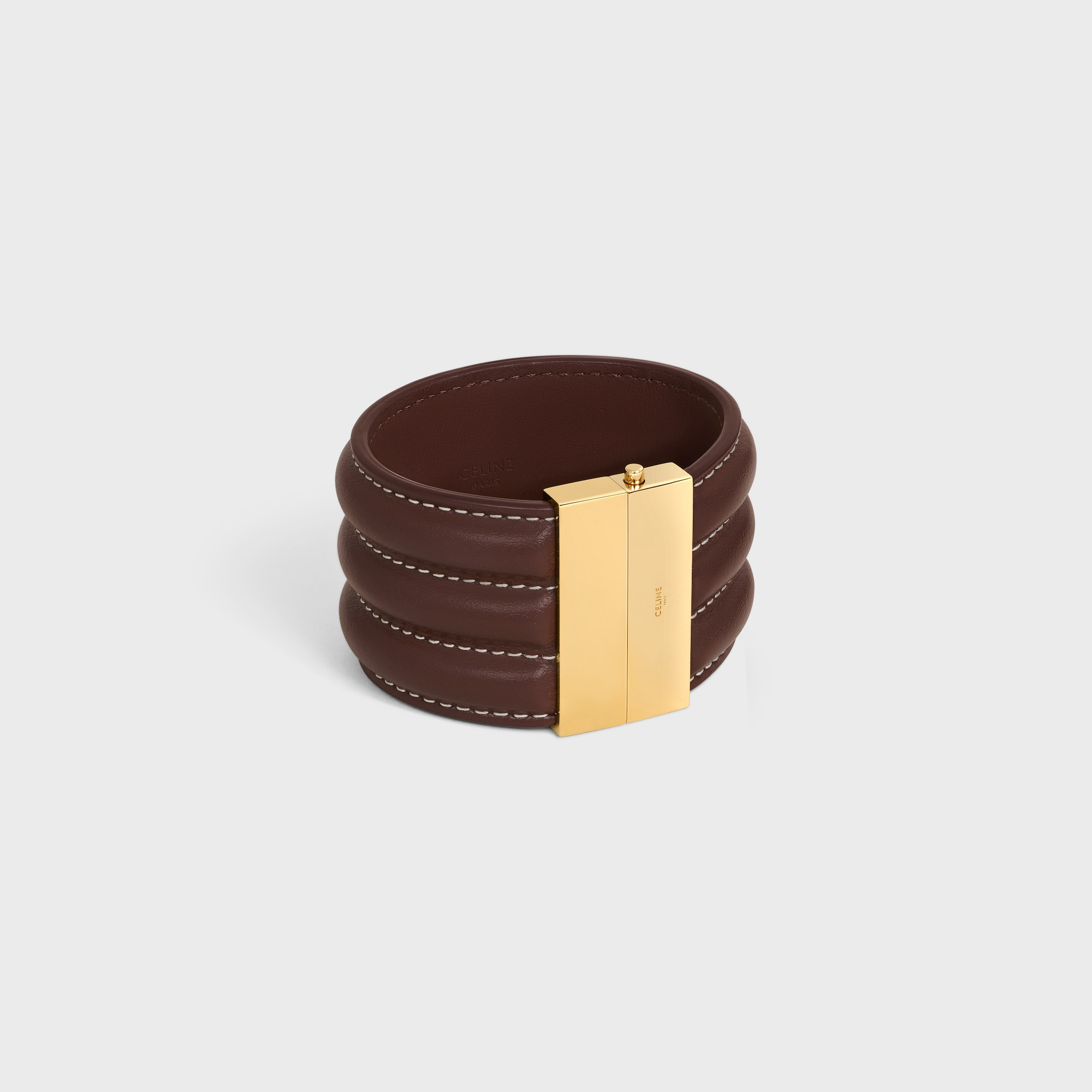 Les Cuirs Celine Large Bracelet in Calfskin and Brass with Gold Finish - 2