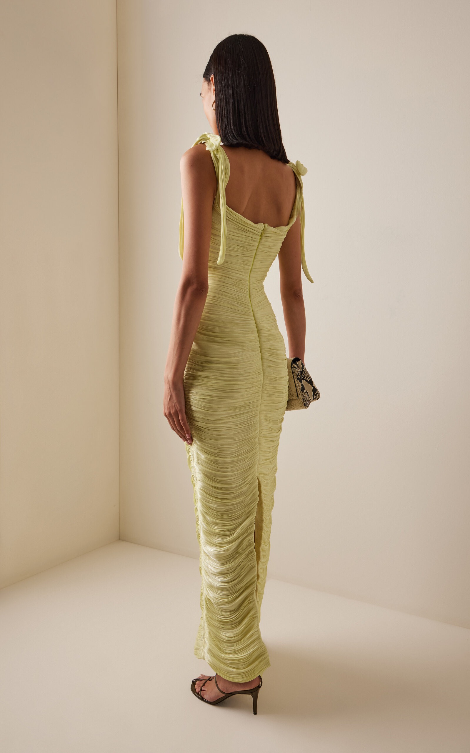 Exclusive Roseya Draped Hand-Pleated Satin Gown yellow - 5