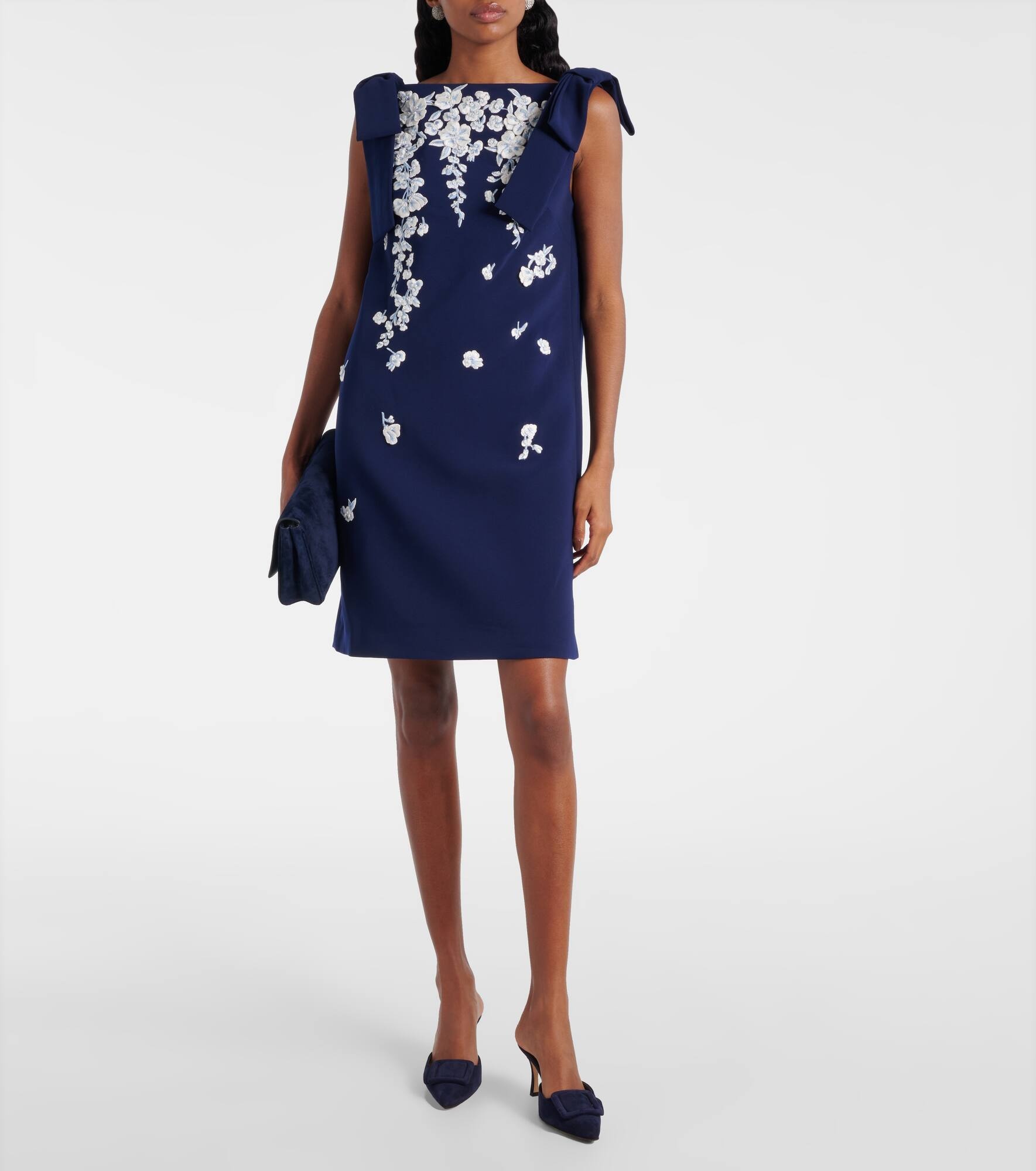 Bow-detail embroidered shift dress - 2