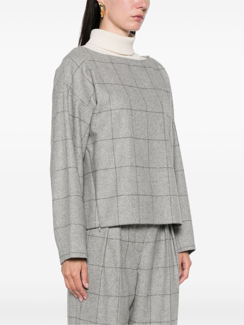 checked boat-neck sweater - 3
