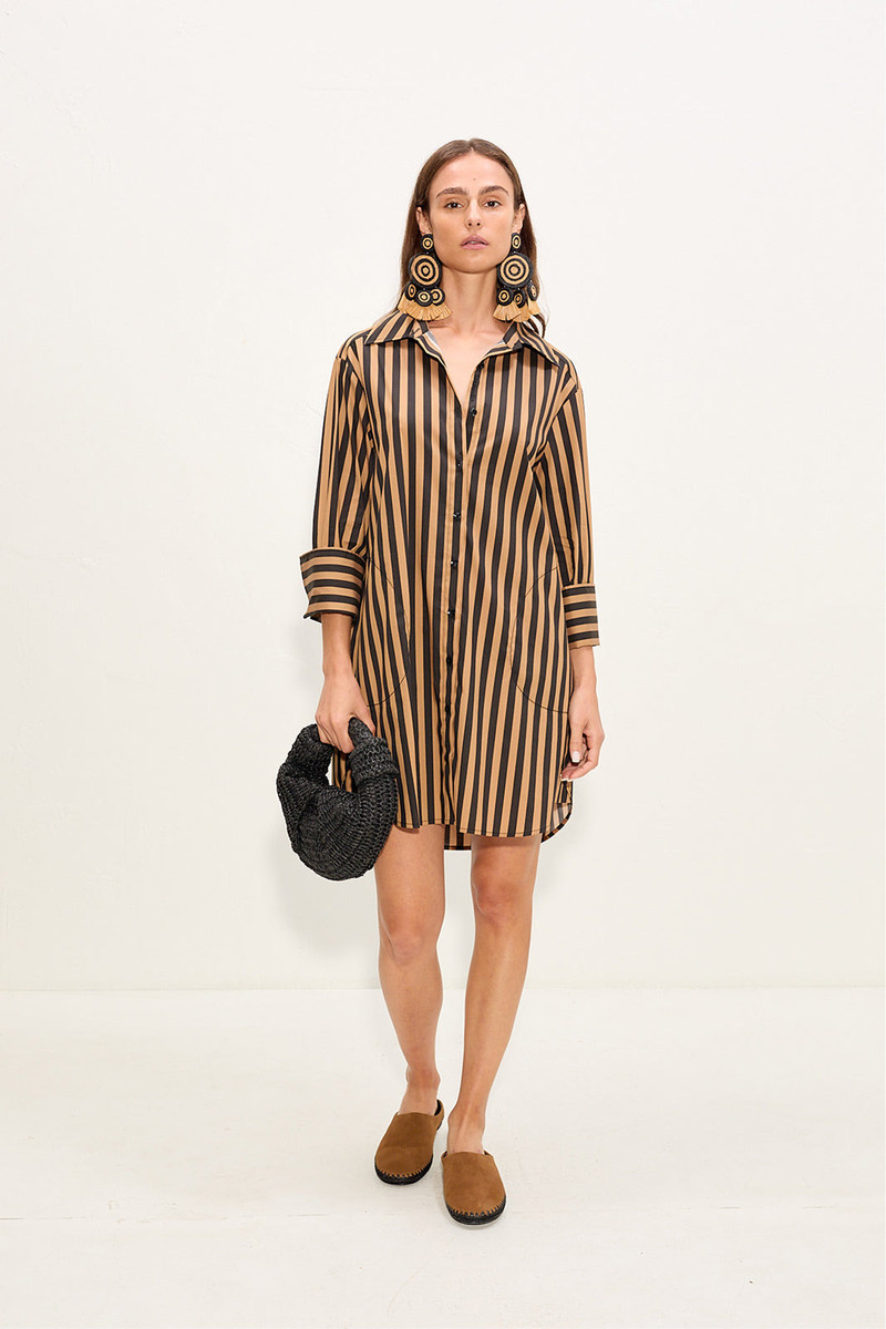 Kena Poplin Dress In Black/Tan Stripe 4