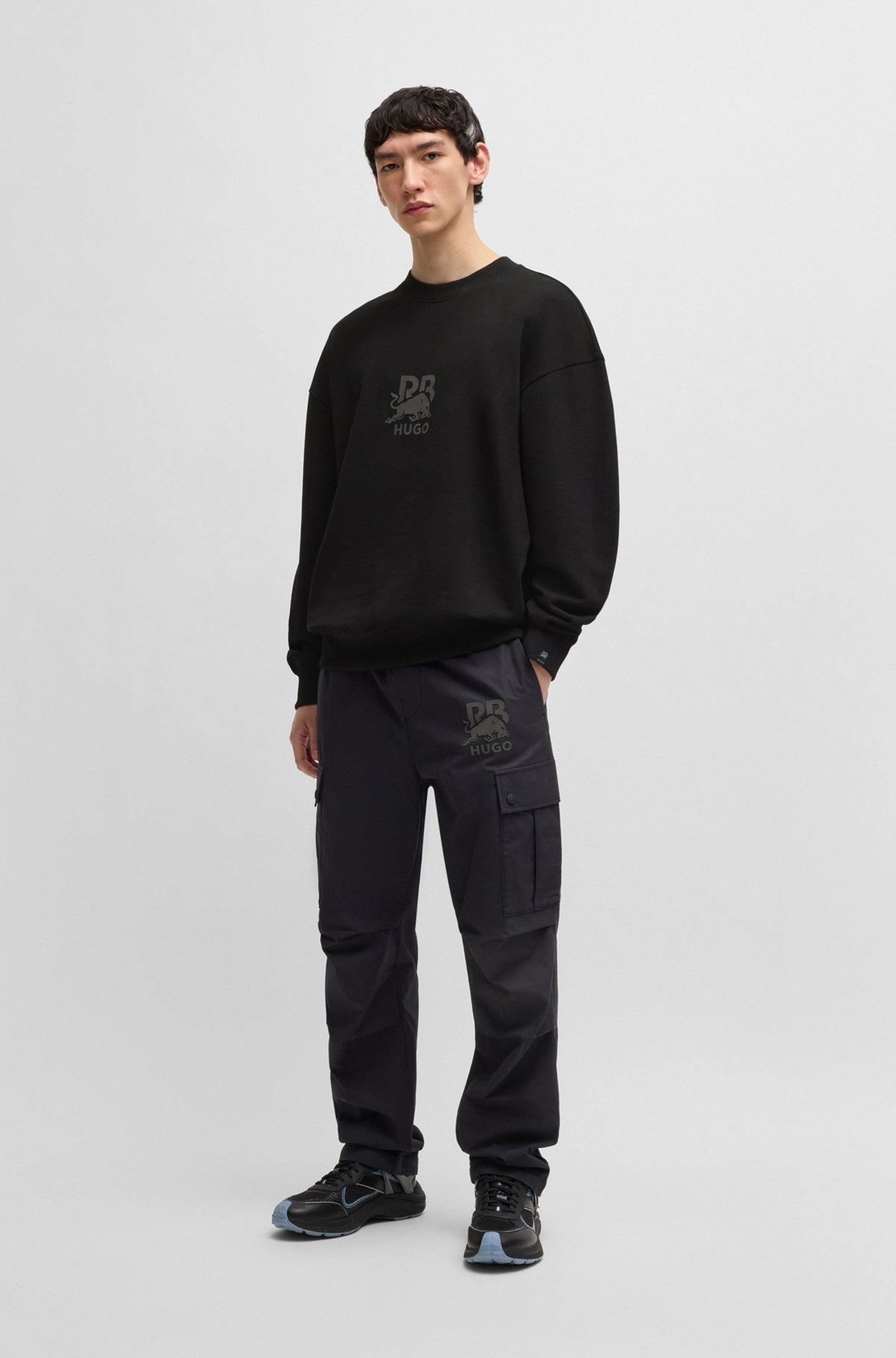 HUGO X RB COTTON-TERRY SWEATSHIRT WITH CARBON STEALTH LOGO - 5