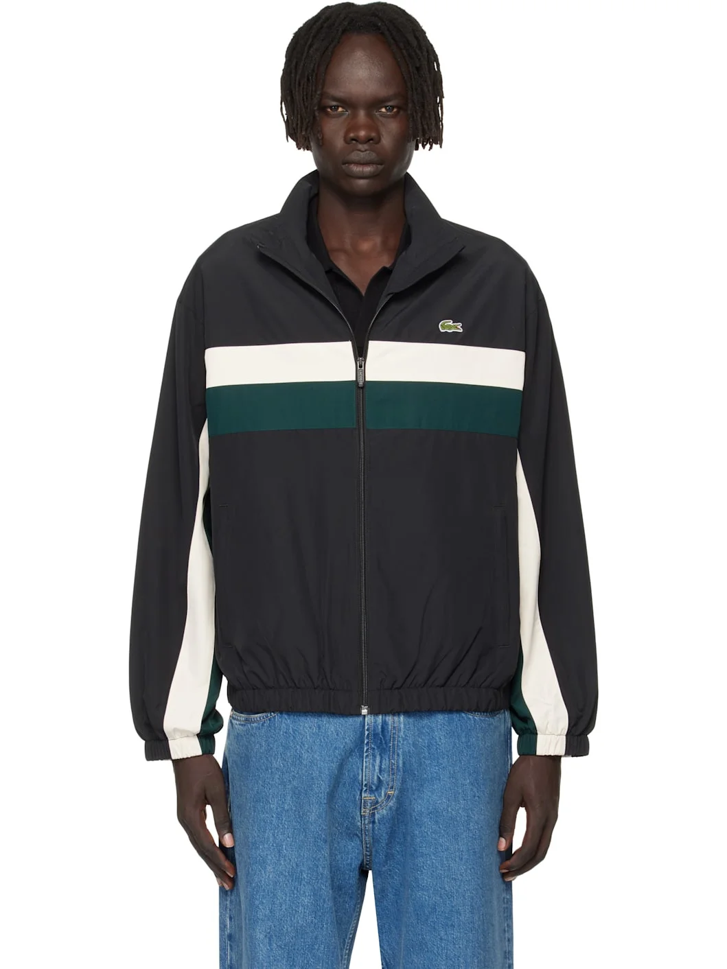 Black Color Block Track Jacket - 1