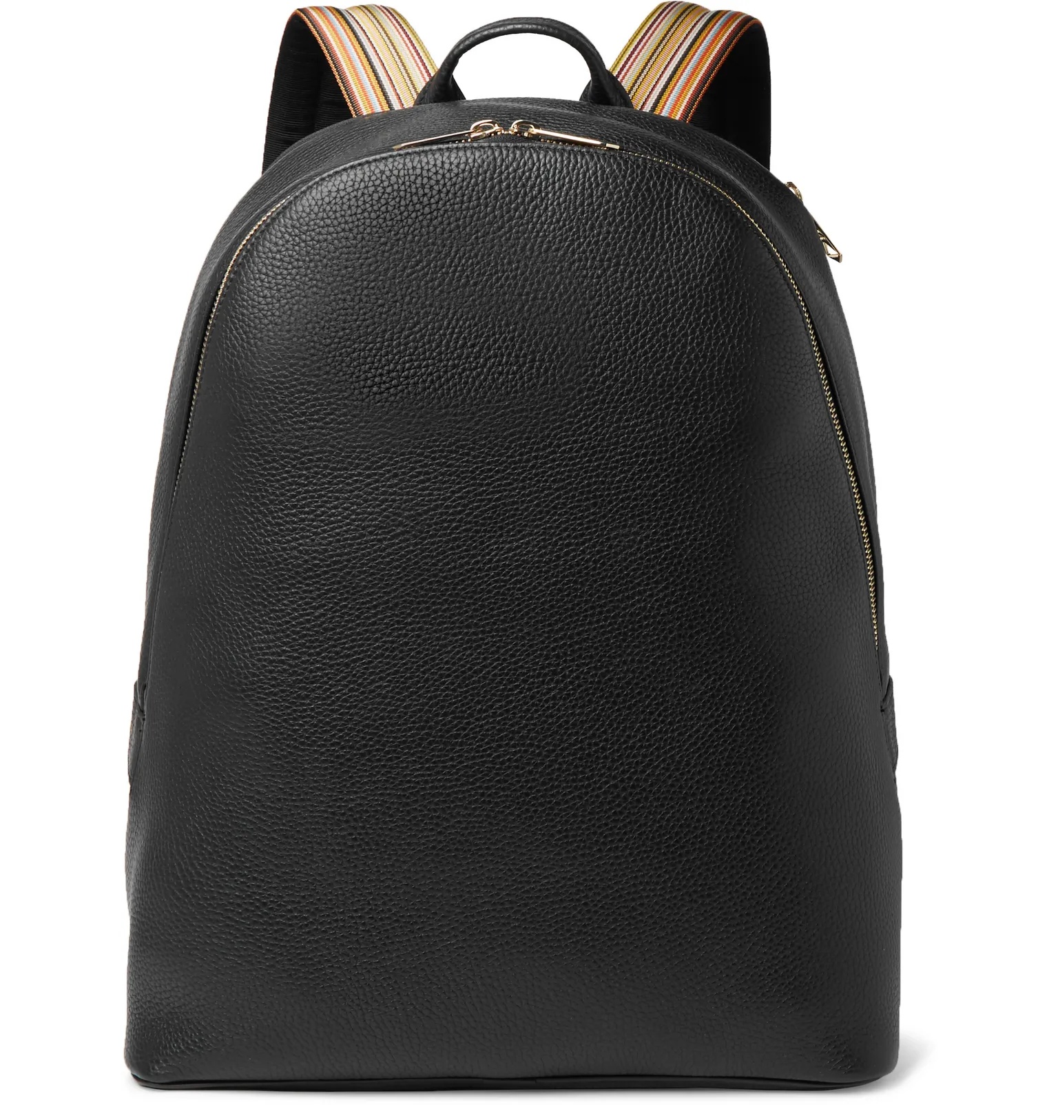 Striped Webbing-Trimmed Full-Grain Leather Backpack - 1