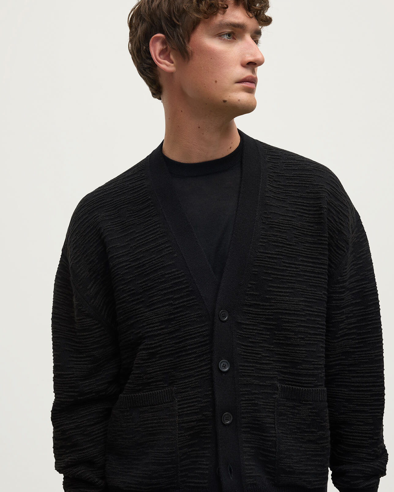 Plaited Texture Black Cashmere Cardigan - 5