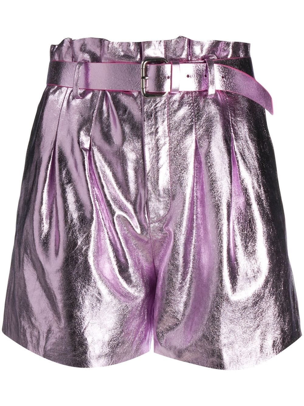 belted metallic shorts - 1