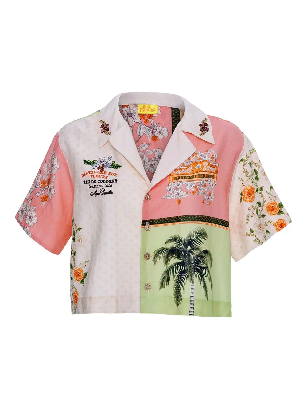 floral-palm print crop shirt - 1