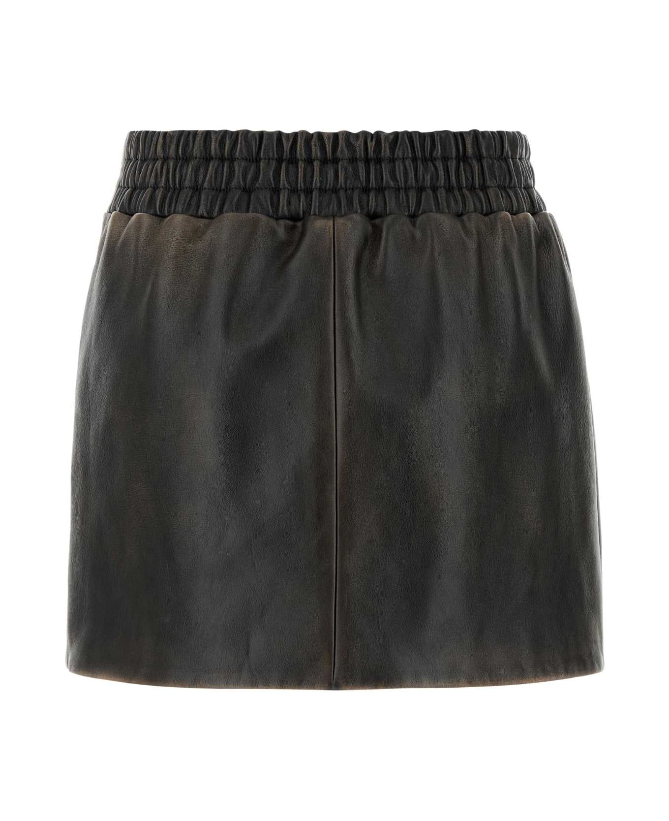 Dark Brown Nappa Leather Mini Skirt - 2