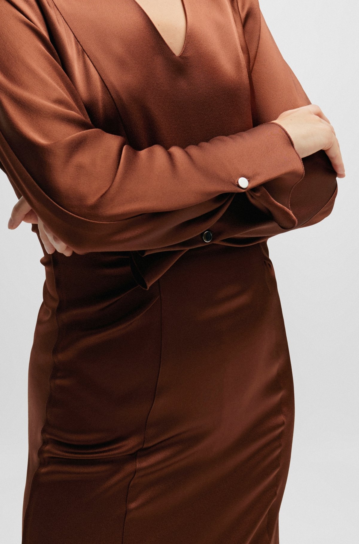 GATHERED-DETAIL REGULAR-FIT DRESS IN SOFT SATIN - 5