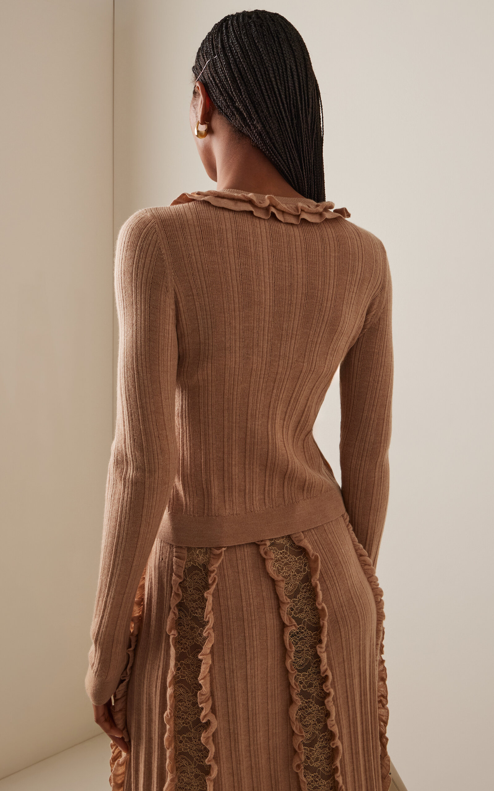 Maryel Embroidered Wool Cardigan tan - 4