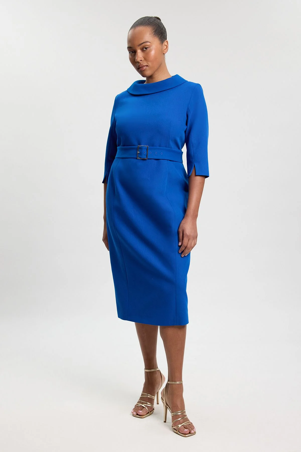 Plus Size Tailored Roll Neck Pencil Midi Dress - 1