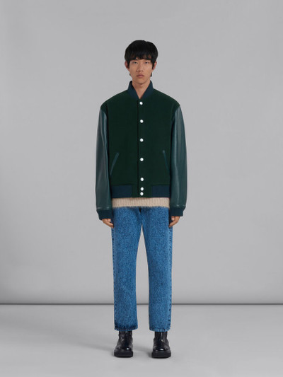 Marni GREEN WOOL FELT BOMBER WITH LEATHER SLEEVES outlook