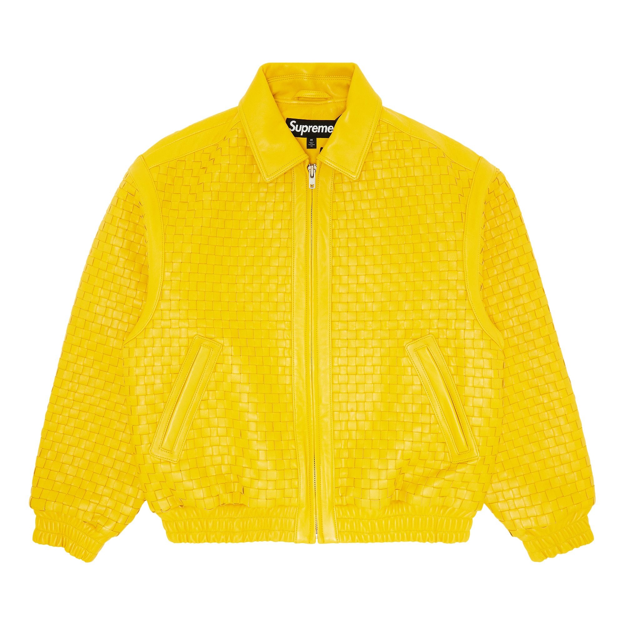 Supreme Woven Leather Varsity Jacket 'Yellow' - 1