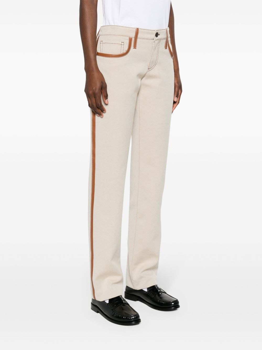 leather-trim canvas trousers - 3