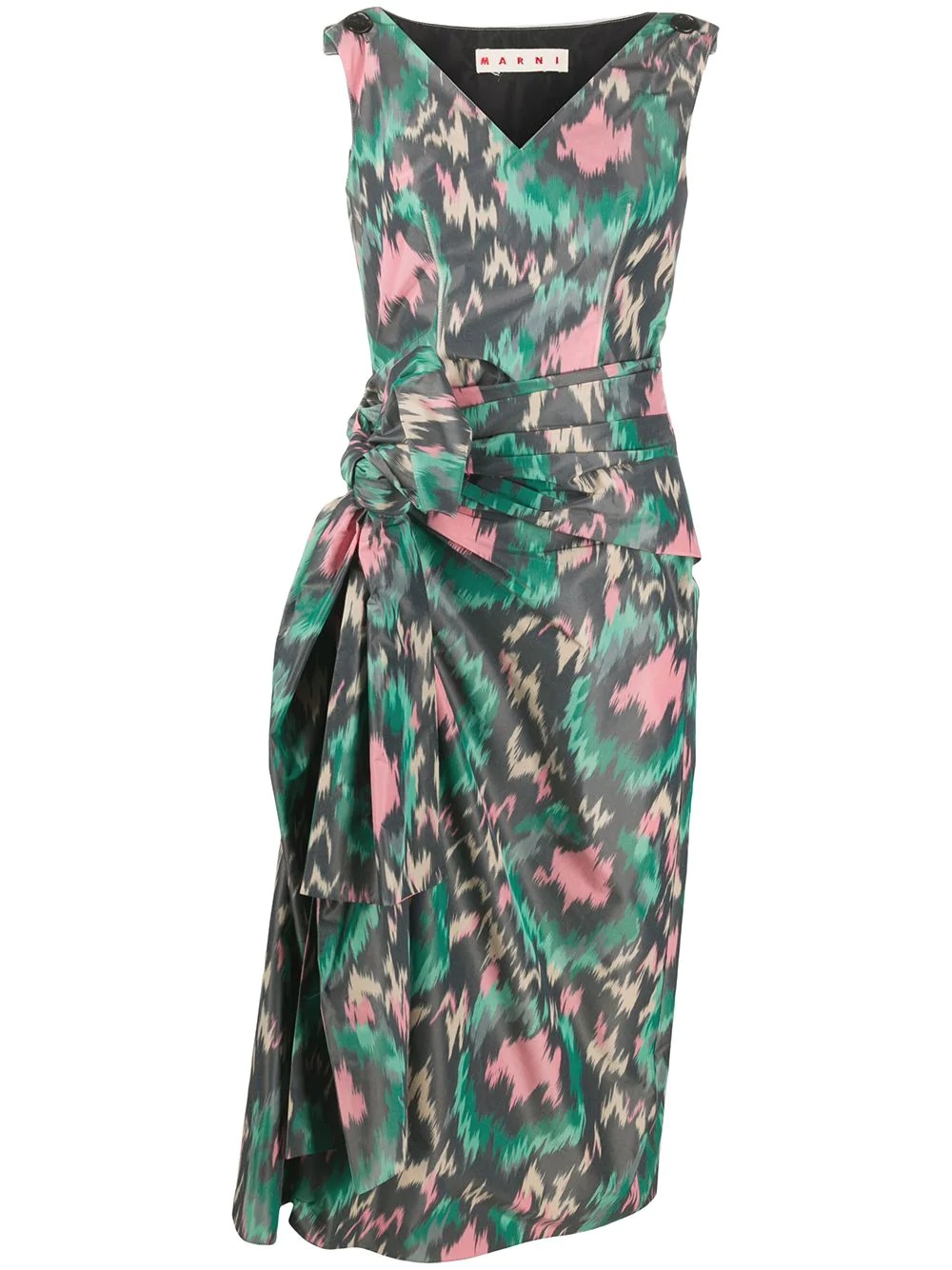 abstract-print side bow dress - 1