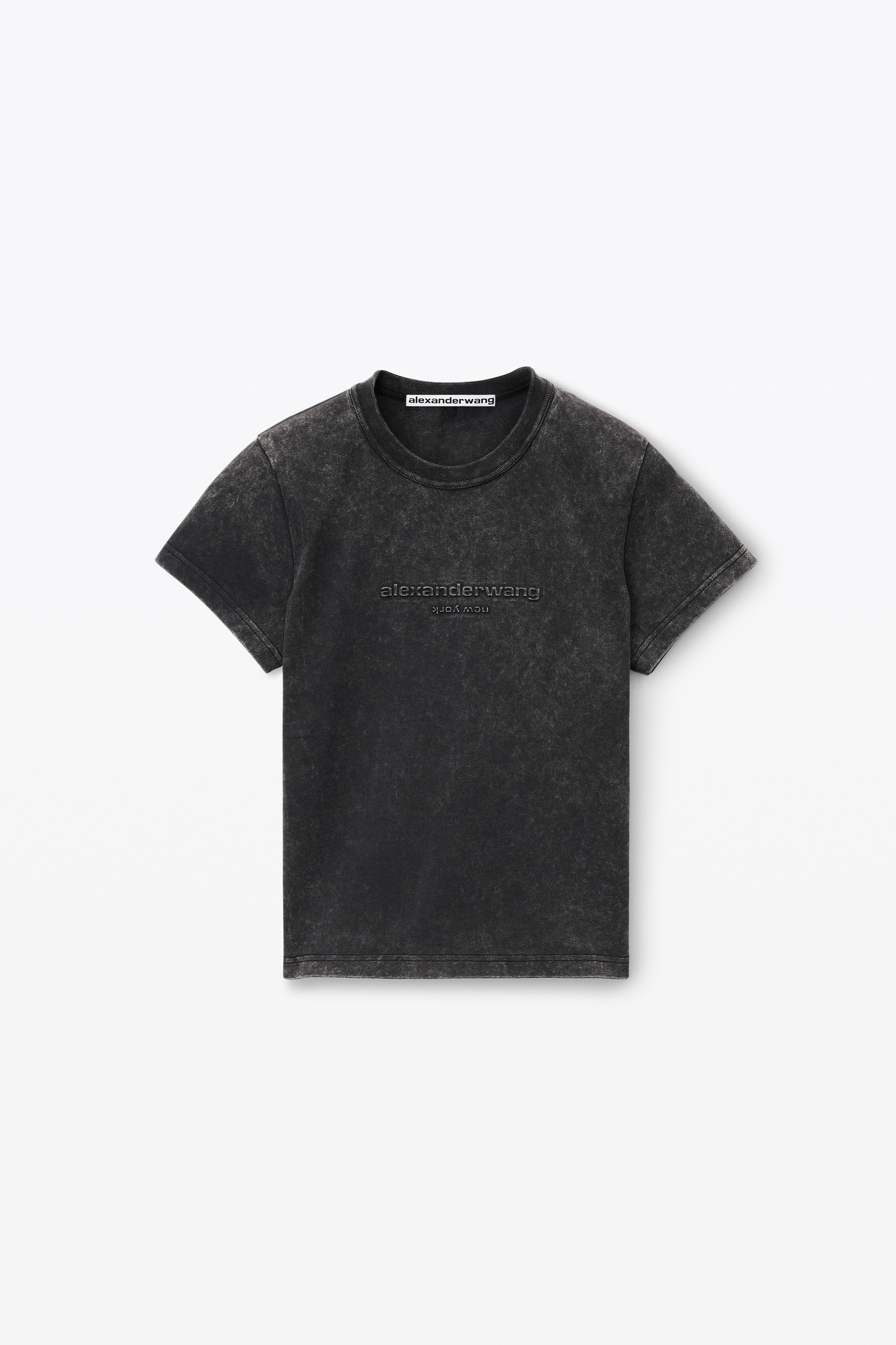 LOGO EMBOSSED ACID WASH SHRUNKEN TEE - 1