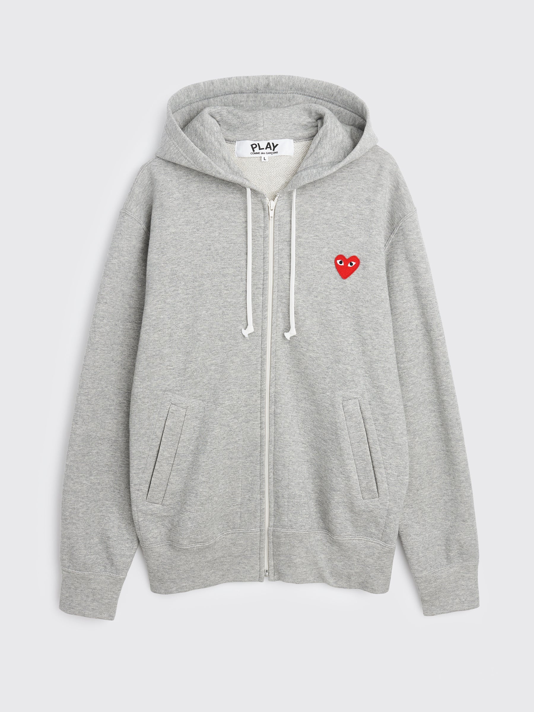 COMME DES GARÇONS PLAY SMALL HEART ZIP HOODED SWEATSHIRT GREY - 1