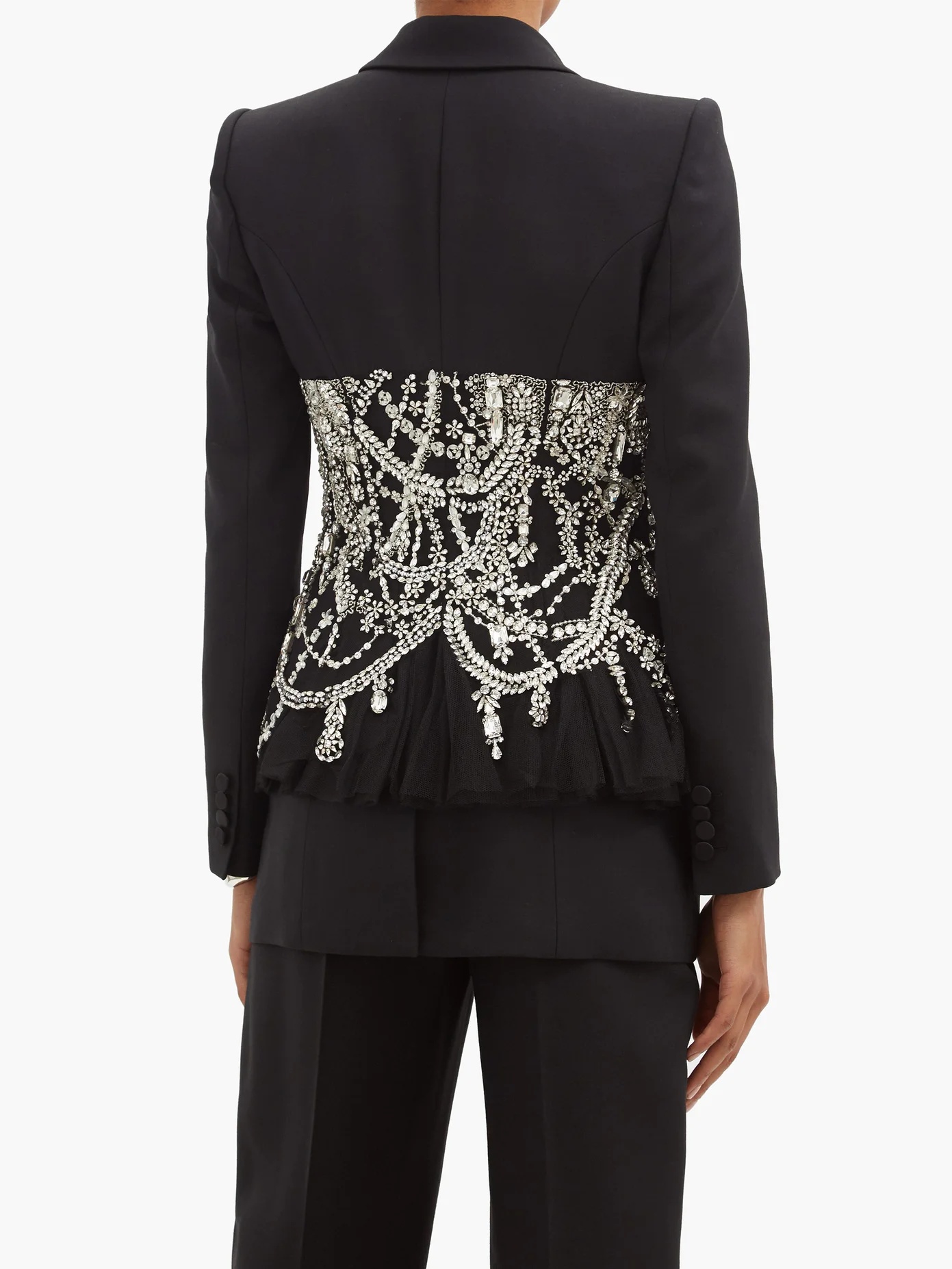 Peplum crystal-embellished wool-blend twill jacket - 5