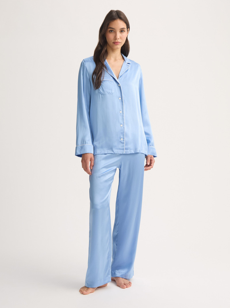 Derek Rose Women's Silk Pajamas Bailey Silk Cloud Blue outlook