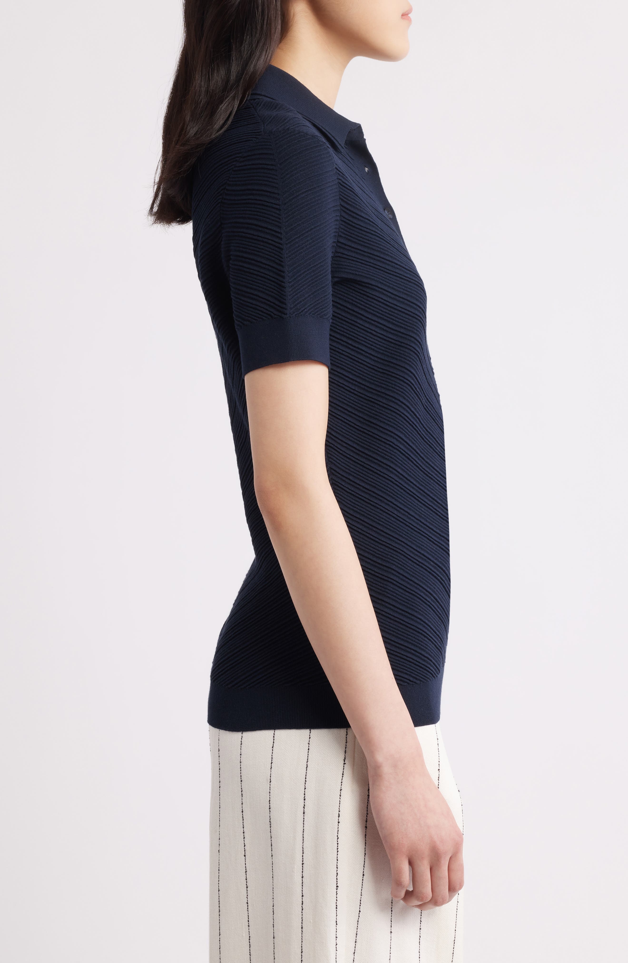 BOSS Fointa Chevron Rib Polo in Sky Captain at Nordstrom - 3
