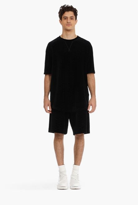 Black T-shirt with embossed velvet Balmain monogram - 4