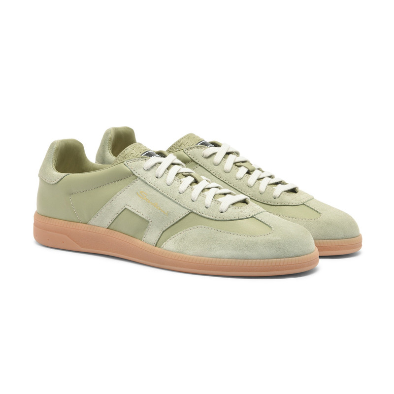 Santoni Men's light green leather and suede DBS Oly sneaker outlook