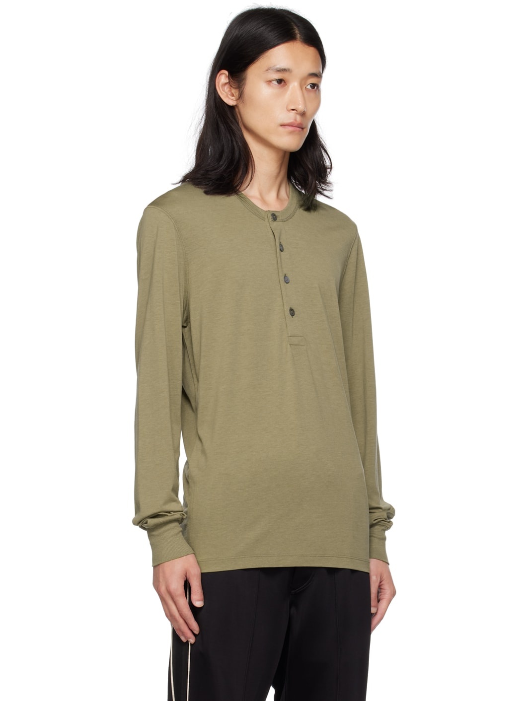 Khaki Jersey Henley - 2