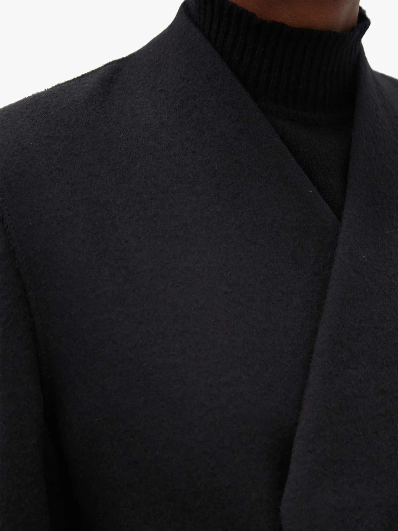 V-neck felted cotton-blend overcoat - 4