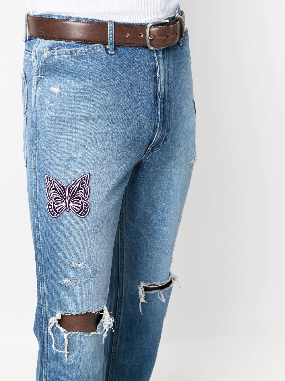 logo-embroidered distressed jeans - 5