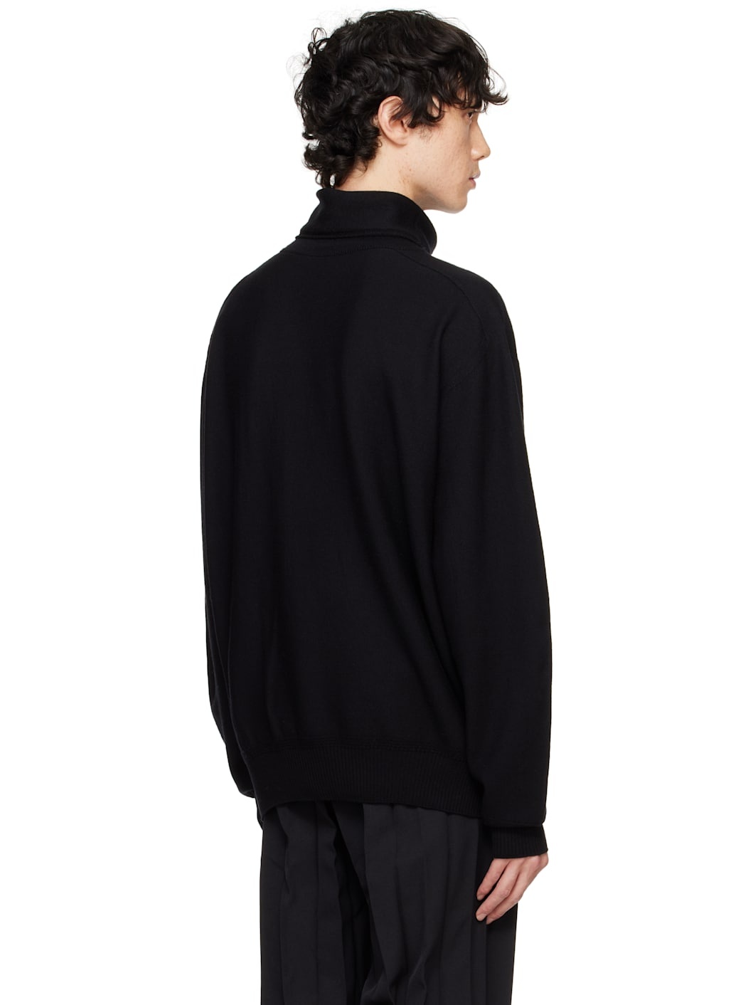 Black Wool Smooth Knit Turtleneck - 3