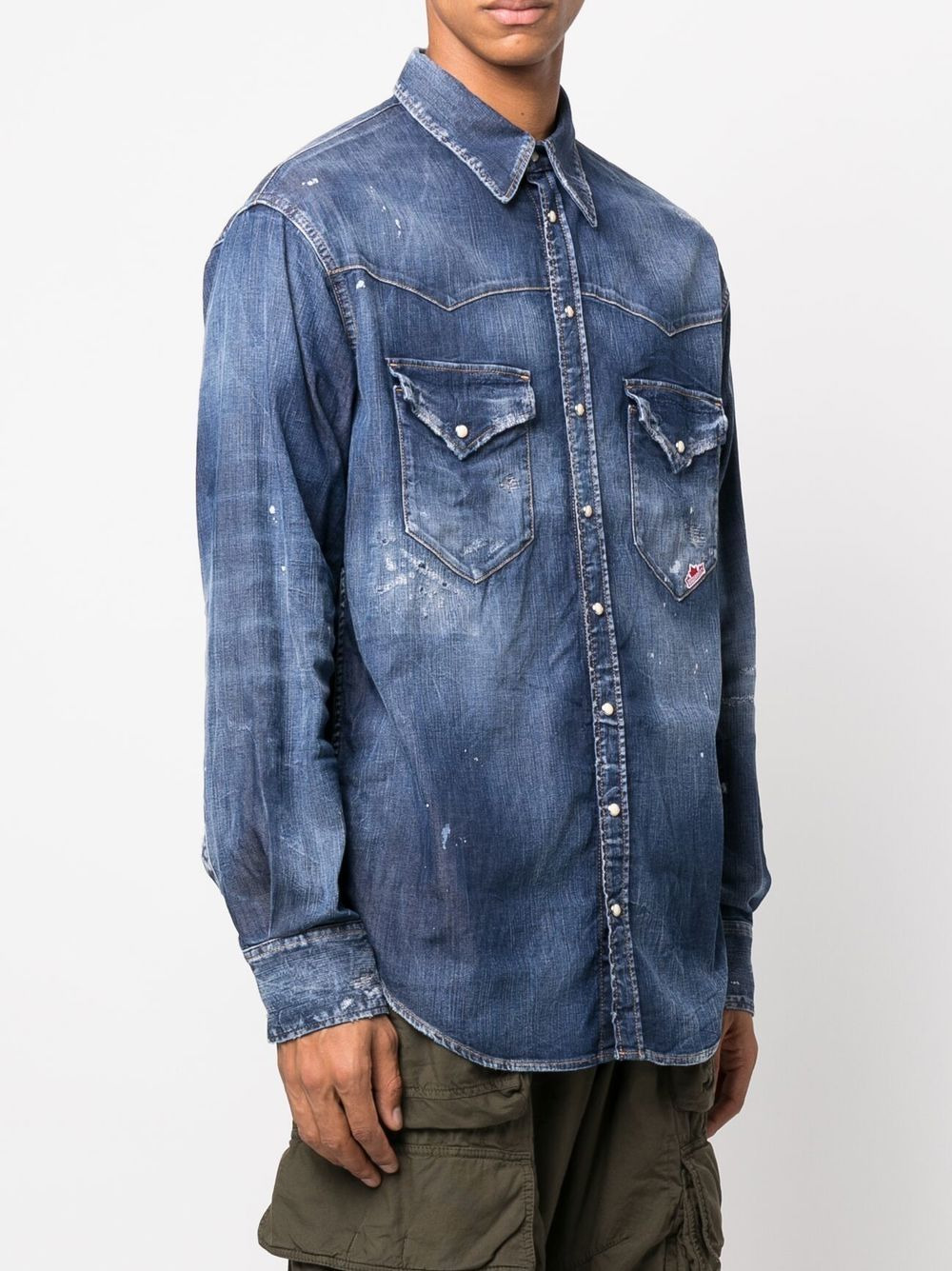logo-patch denim shirt - 3