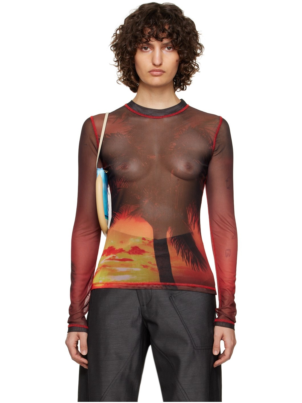Black & Red Sunset Palm Long Sleeve T-Shirt - 1