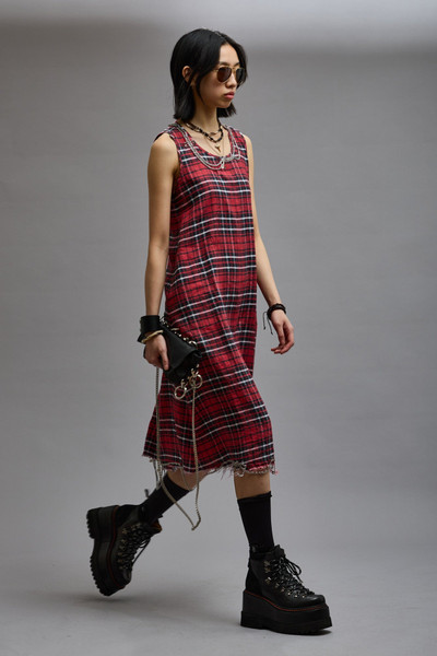 R13 CHAIN EMBELLISHED MIDI - RED PLAID outlook