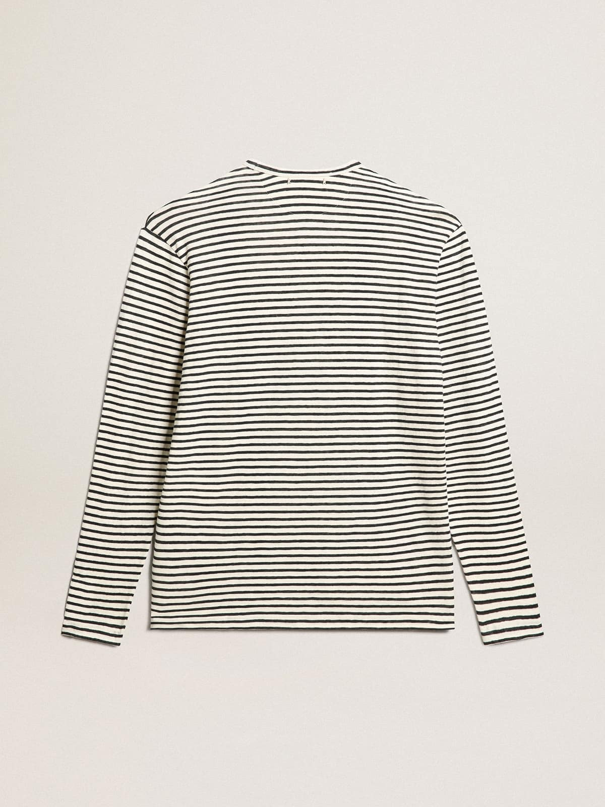 Men's T-shirt with white and blue stripes and embroidery on the front - 6