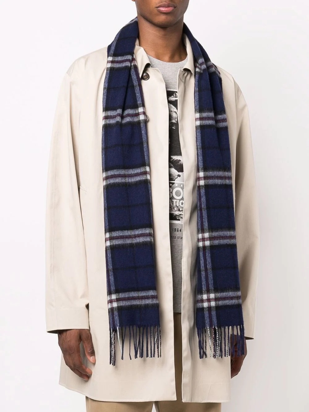 tartan-print knitted scarf - 2