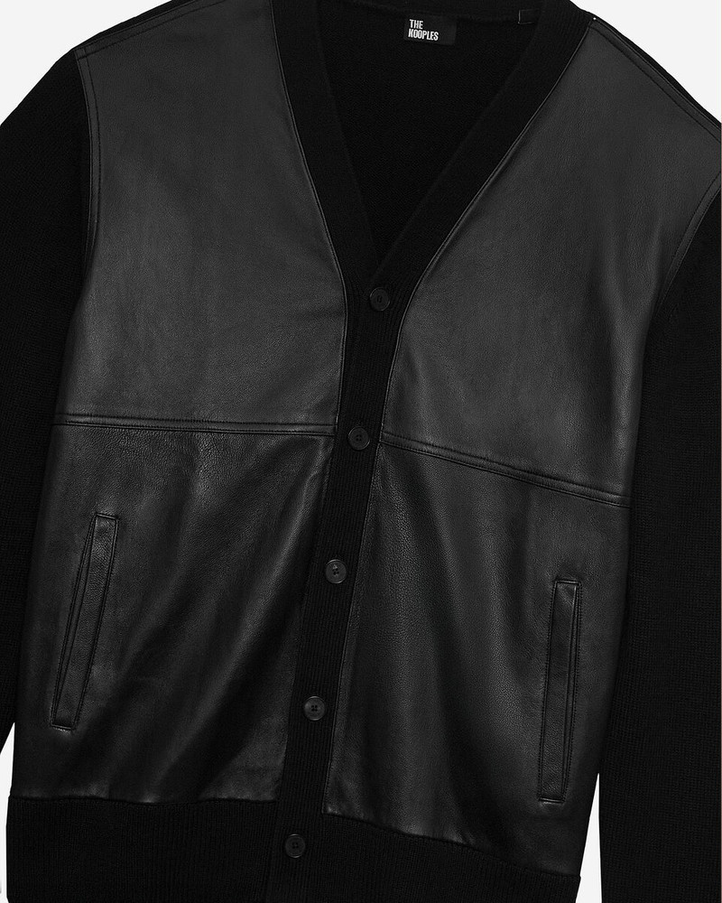 TWO-MATERIAL BUTTON-DOWN CARDIGAN WITH BLACK LEATHER 6