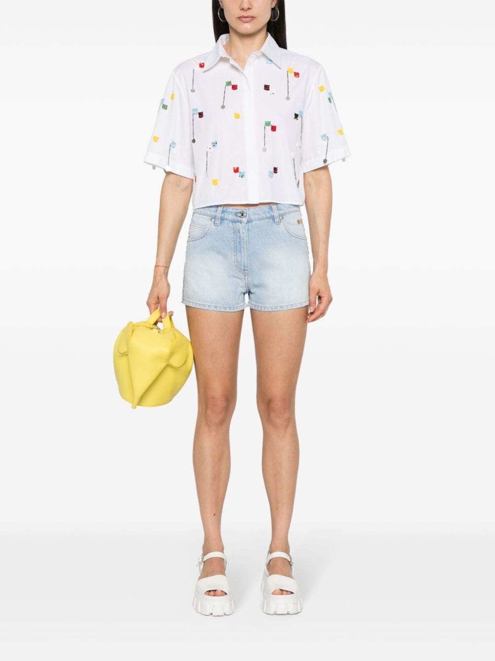 logo-embroidered denim shorts - 2