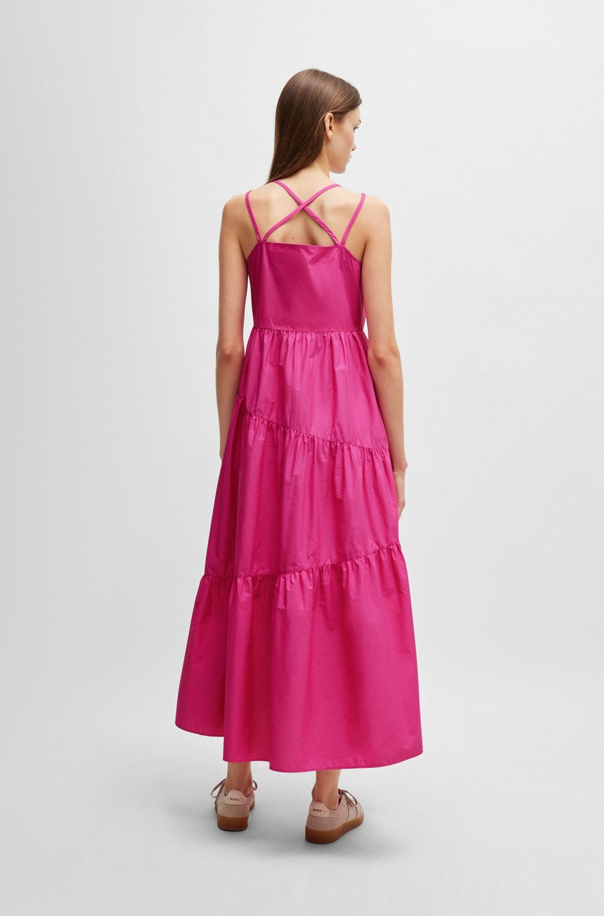 MAXI DRESS IN COTTON POPLIN WITH CROSSOVER STRAPS - 4