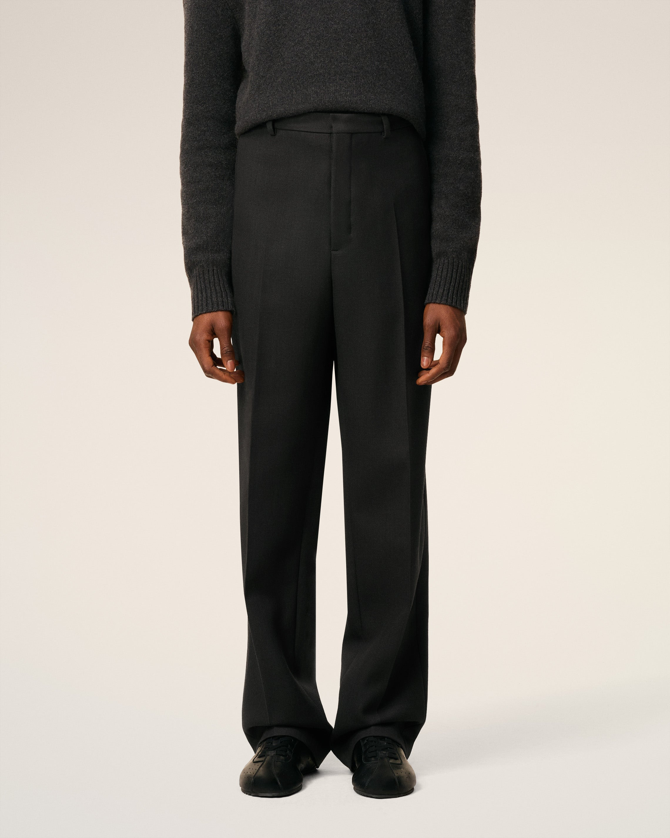 BLACK WOOL WIDE TROUSERS - 11